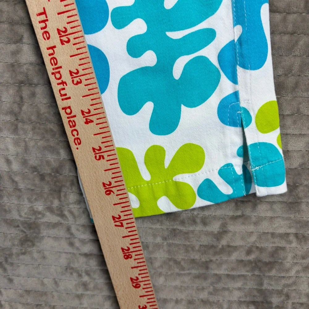 Gretchen Scott Pants‎ XS White Blue Green Abstract Floral Print Cropped Leg - Picture 3 of 10